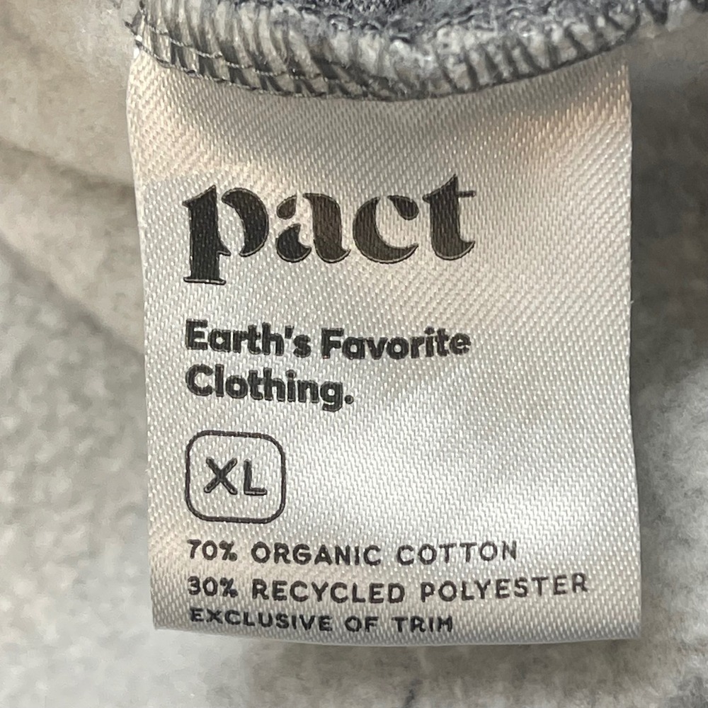 Pact Organic Cotton Full Zip Hoodie Gray XL Sustainable Fleece Sweatshirt - Picture 4 of 10